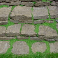 A set of Mint 'Corsican' 6" Pot steps with grass growing on them.