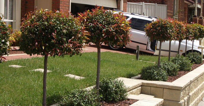 A stylish car is parked in front of a modern house.