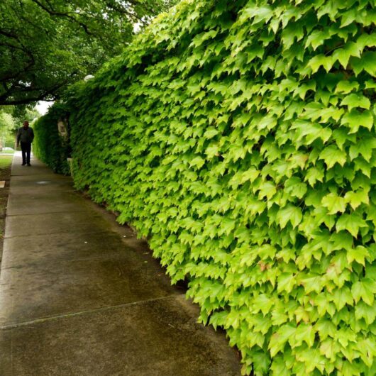 Hello Hello Plants Nursery Campbellfield Melbourne Victoria Australia Parthenocissus Boston Ivy over fence along pathway chris walking along fence