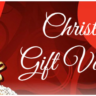 Banner for gift vouchers featuring ornate decorations, including a golden bauble and ribbons on a red and gold background.