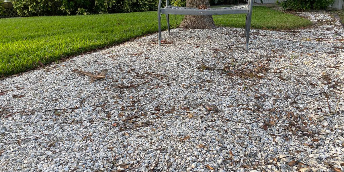Pebbles are harder to maintain than mulch and leaf litter makes them look messy quickly