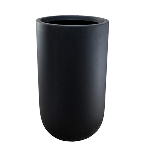 A GardenLite Corrugated U Pot Black Planter pot ready for plants as a feature