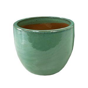 A Glazed Squat Egg Moss Green plant pot