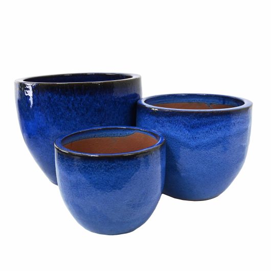 Three Glazed Squat Egg Blue pots decorative planter pots for feature plants