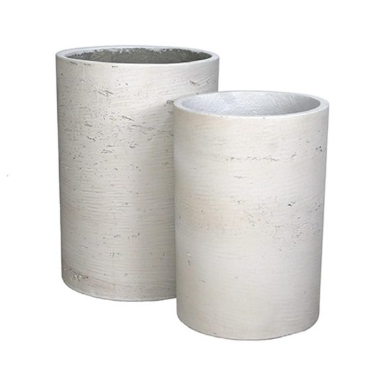 Grampians Straight Cylinder Cement wite pots for plants set of 2