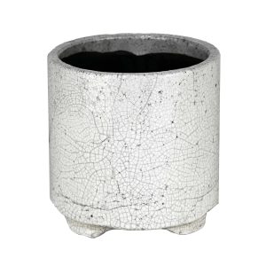 Tall cylinder decoratve feature pot for plants glazed white pot with feet