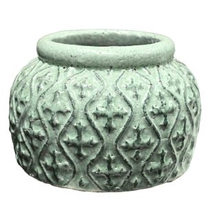 Tang Ginger decorative pot Green with decoration indented for feature plants glazed pot