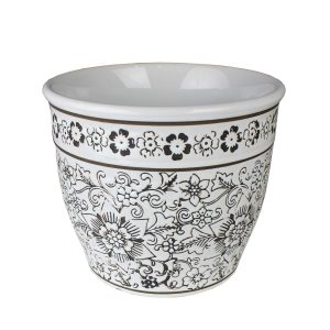 Tang Mini Cover Floral White decorative pot glazed for feature plants black and white