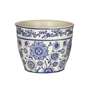 Tang Mini Cover Floral Flower Burst Blue and white decorative glazed pot for feature plants