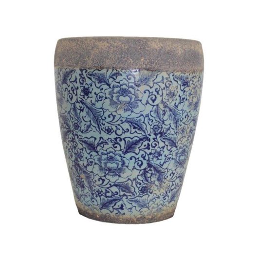 A Tang Rustica Tall Planter Blue S (24x29) with floral design.