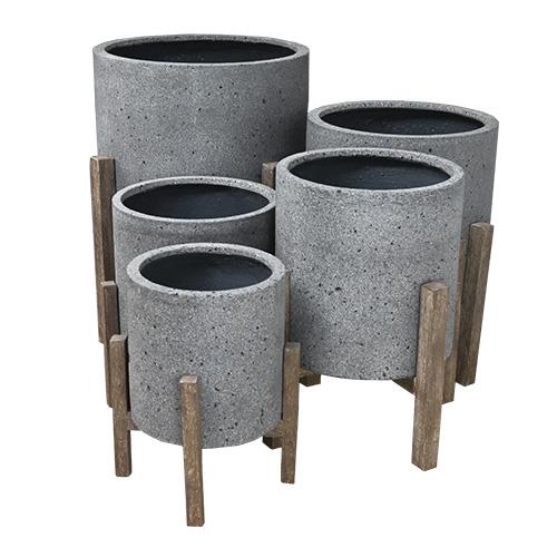 Five decorative pots all different sizes grey stone