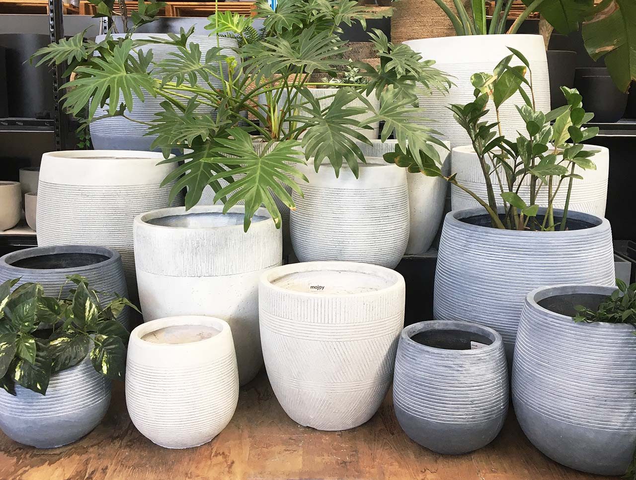 Geo Lite lightweight pots, large, grey, white