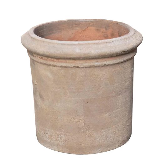 A large Antique terracotta pot on a white background. Brown terracotta pot decorative for feature plants