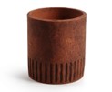 A small Dart Cylinder Earth Pot rustic brown coloured with a ridged design.