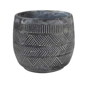 A GeoLite Barrell Pot Slate DARK GREY PLANTER POT with designs plant pot