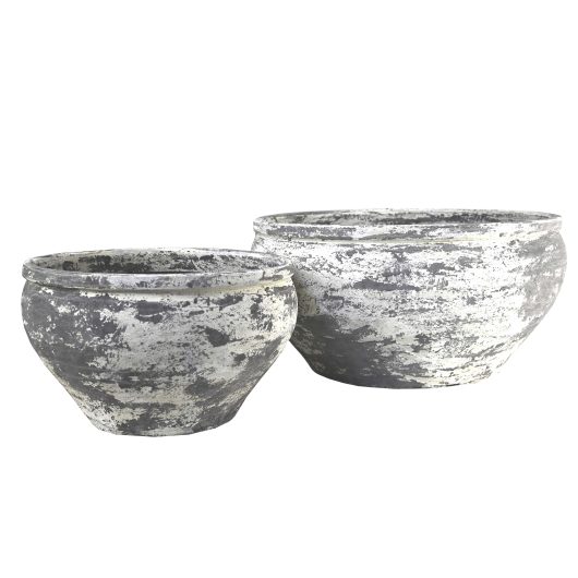 Two Stoneware Bowl Grey and White Shades pot