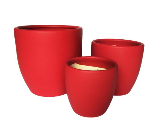 Three Tang Egg Pots Glazed Red with Saucer for feature pots