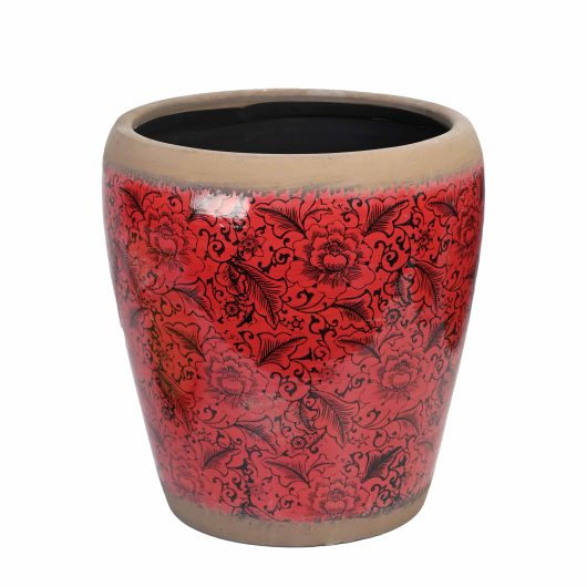 A Tang Rustica Tall Planter Red with Saucer S 24x29cm flower pot with a black handle.