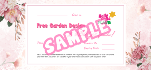 A free garden design certificate with pink flowers.