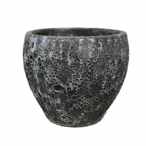 Textured Seafoam Bellagio planter dark grey S 25x25cm isolated on a white background.