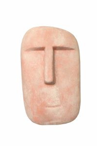 A Moai Statue Green 30x29x46cm (Copy) with minimalistic features, resembling a stylized human head, inspired by the iconic Moai statues. This unique piece measures 30x29x46cm and adds an artistic flair to any space.