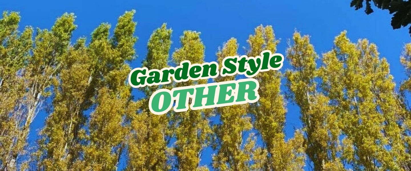 Tall trees with yellow-green leaves stand against a clear blue sky; the words "Garden Style OTHER – Live Shopping Event: Indian Summers" appear in bold text across the center.