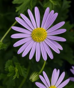 The Brachyscome 'Jumbo Mauve' in a 6" Pot features vibrant mauve petals and a yellow center, set against lush green leaves—ideal for adding cheerful color to your garden.