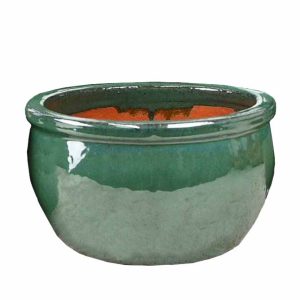 A round, black Glazed Flat-Rim Bowl XL ceramic planter, 46x26cm, with a glossy finish and wide opening.