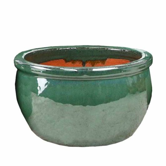 A round, black Glazed Flat-Rim Bowl XL ceramic planter, 46x26cm, with a glossy finish and wide opening.